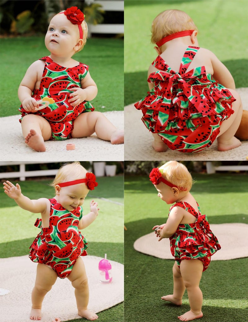 PrinceSasa Baby Girl's Clothes Watermelon Floral Summer Rompers and Headband for Newborn Gifts,A20,0-6 Months(Size S) - Image 2